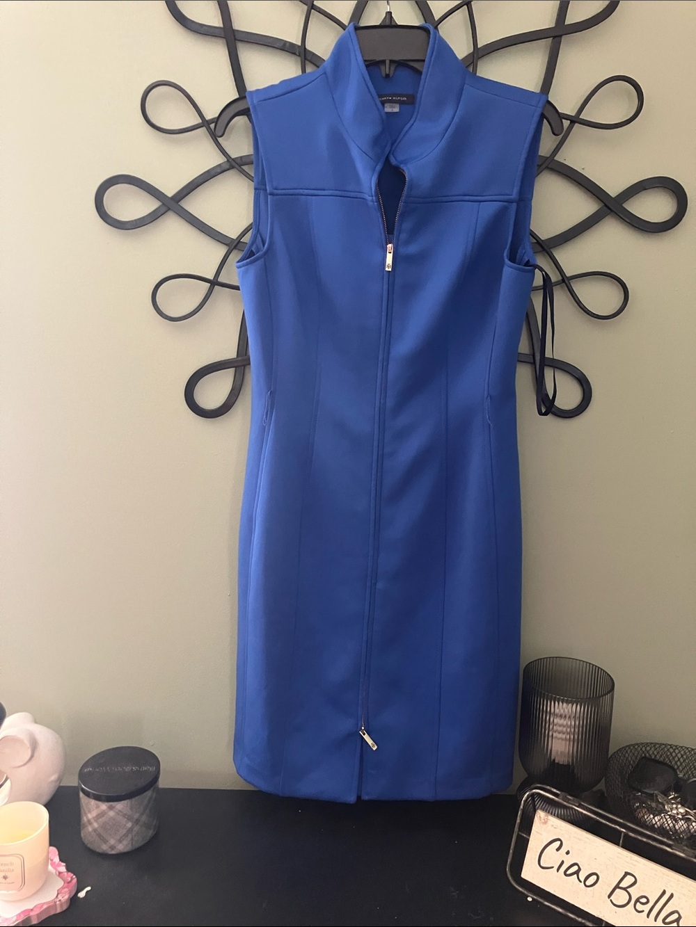 Tommy Hilfiger Cobalt Blue Sleeveless Zip-Front Midi Dress